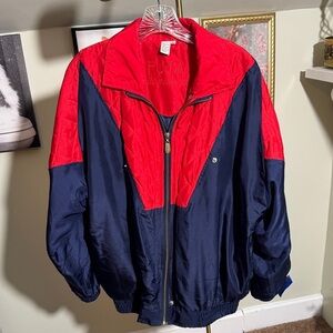 Women's Red and Navy Bomber Jacket by FU DA International 100% Silk